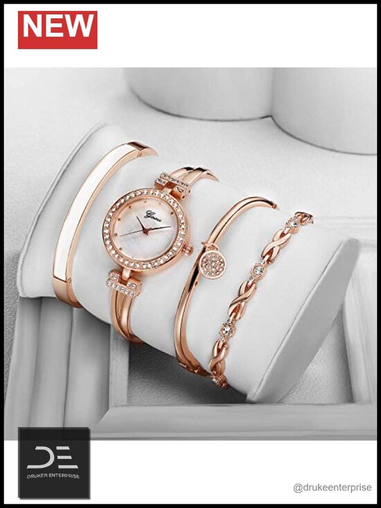 Four-Piece Bangle Analog Quartz Wrist Watch Set with Crystal Pendant main image 6